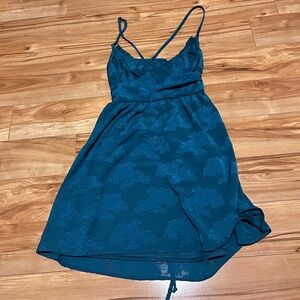 Emerald green lace applique mini dress